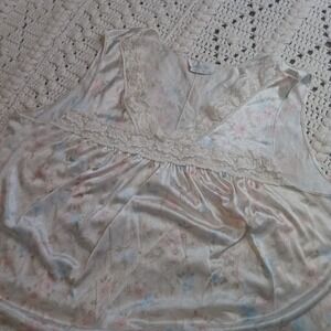 Vtg Vanity Fair Gown Midi SILKY Lace Womens L USA Made Floral‎ Nighty Summer